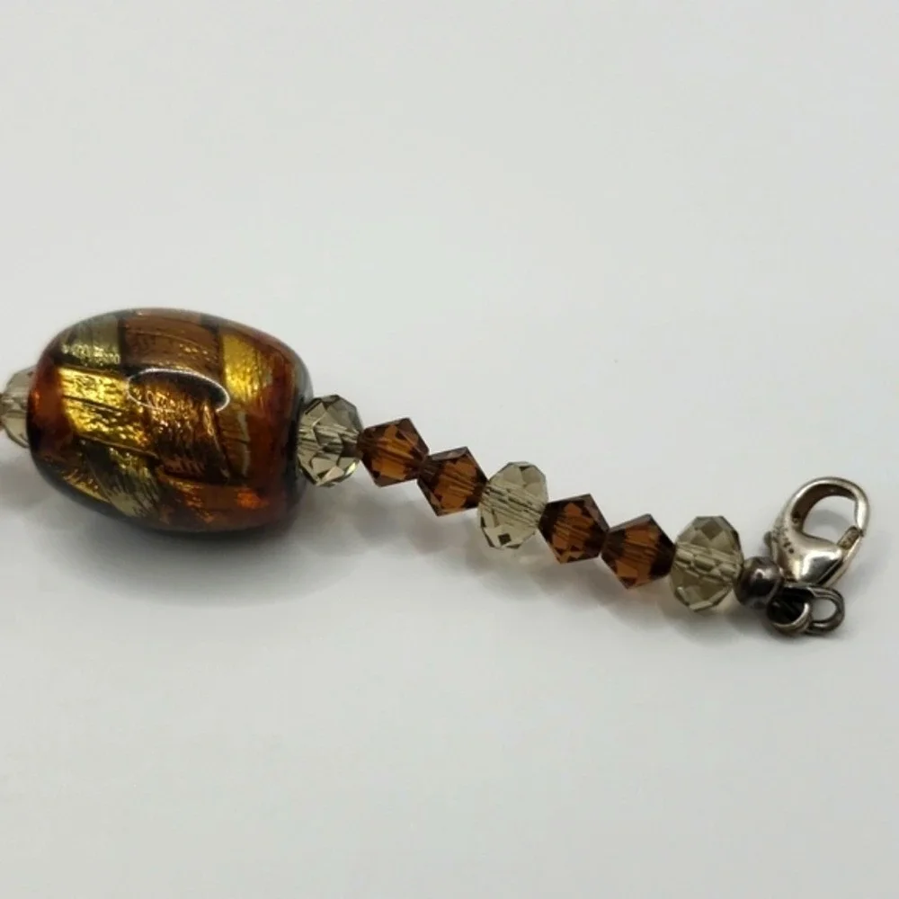 Murano Style Art Glass Bracelet Black Brown Gold Sparkle‎ Accents Beads